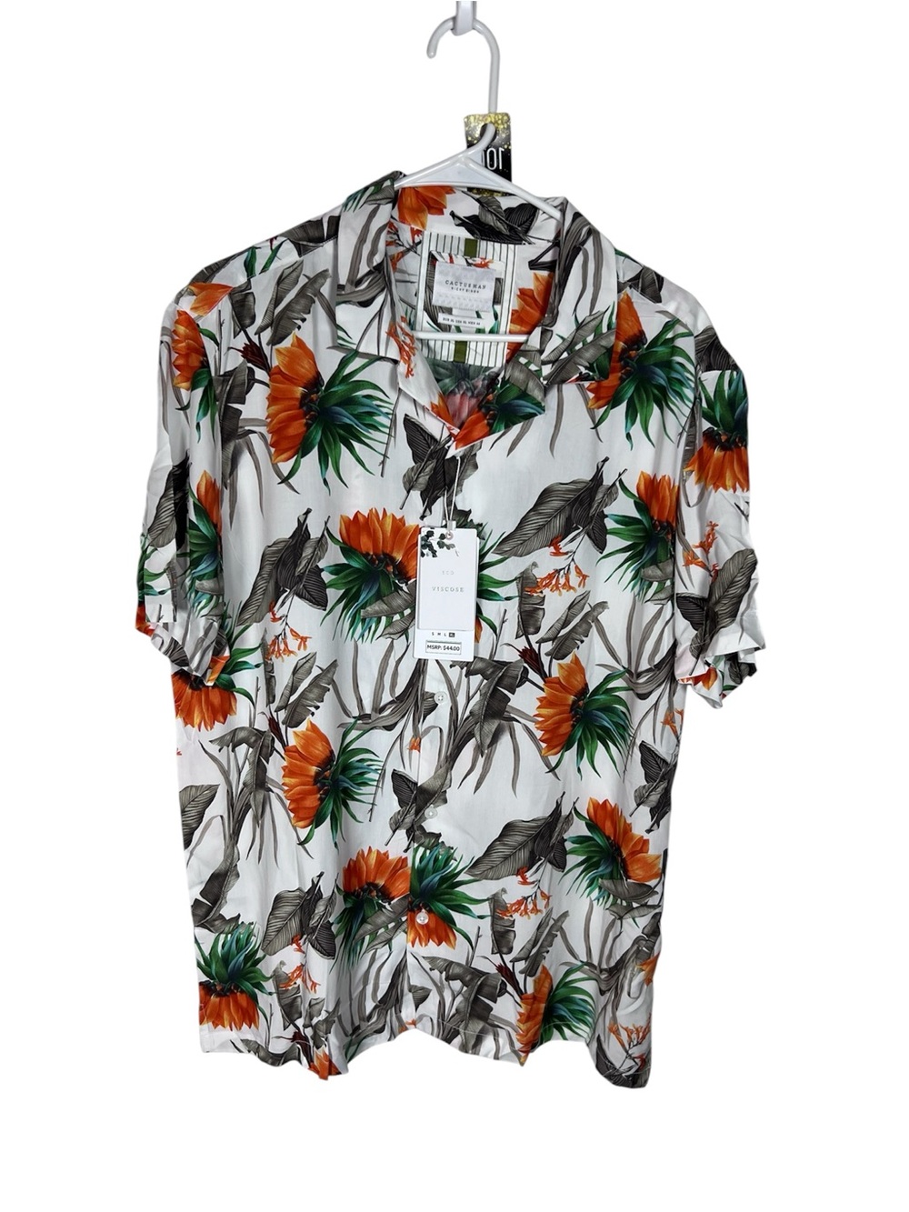 Cactus Man Casual Floral Tropical Print Button-Up Eco Viscose Shirt Size XL
